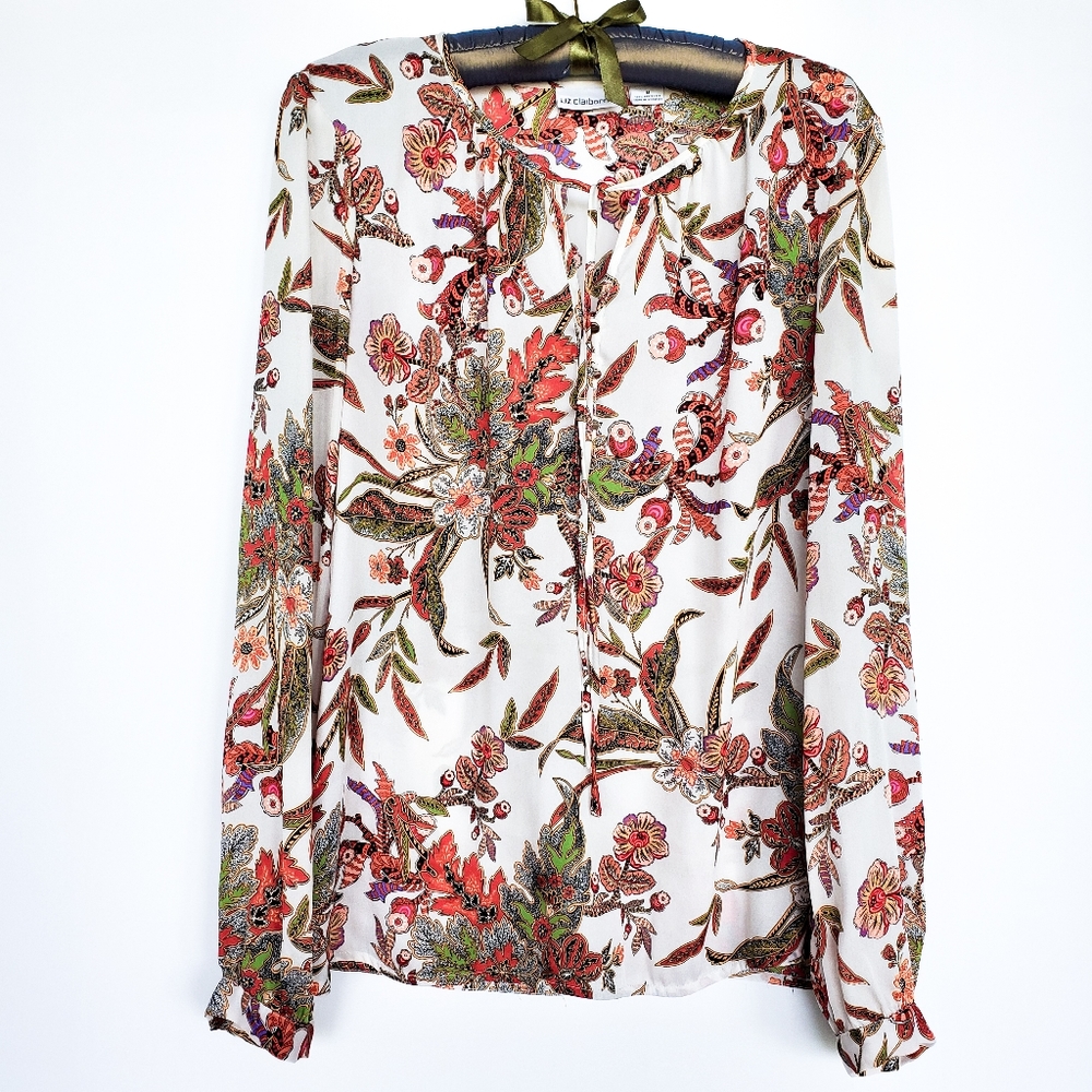 Liz Claiborne Long Sleeve Floral Pattern Blouse (M)